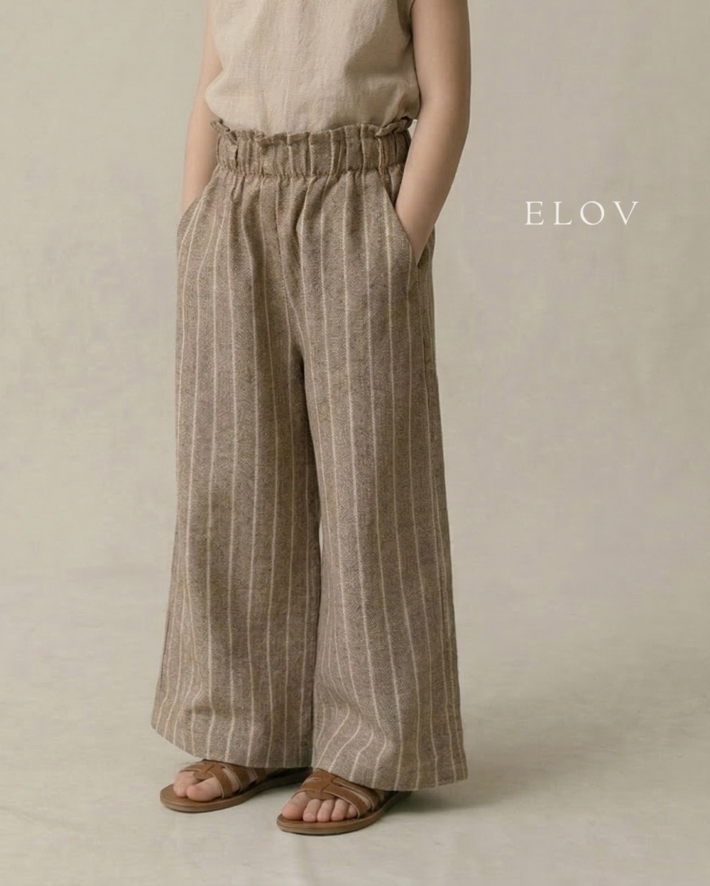 Mon petit12｜(73-118cm) 2色亞麻條紋寬褲