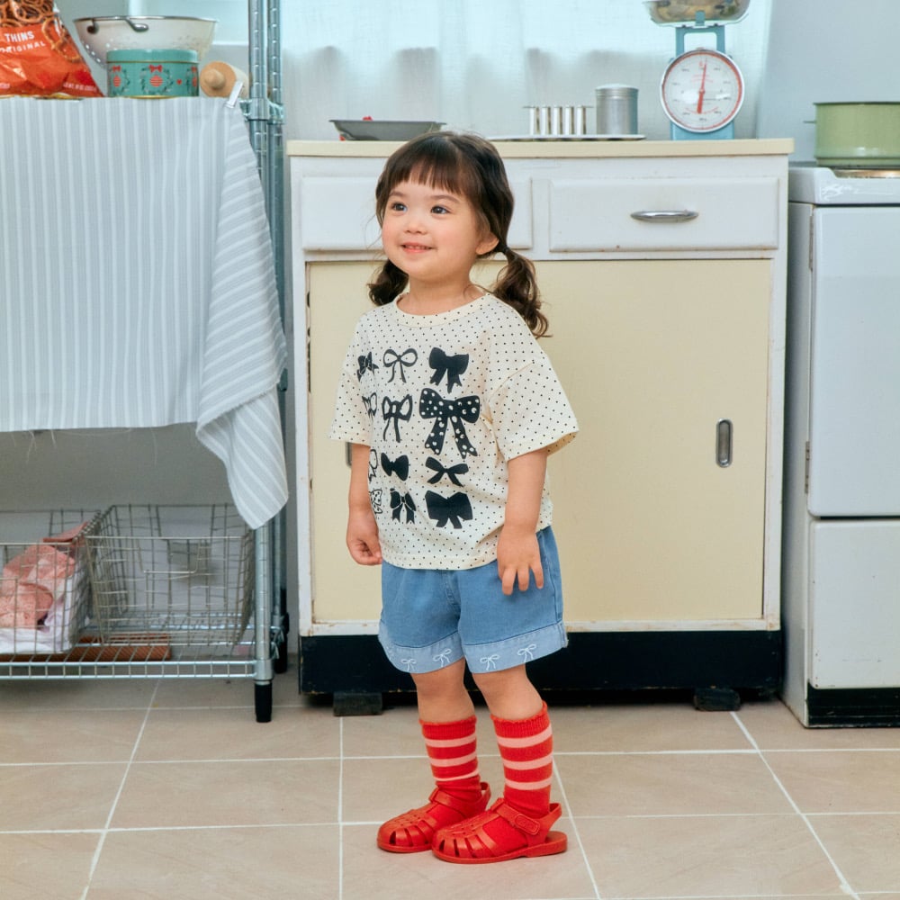 1st blue02｜(~93-118cm) 蝴蝶結滾邊刺繡短褲