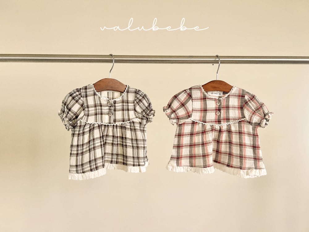 Valubebe 52｜(65-90cm) 格子泡泡袖襯衫