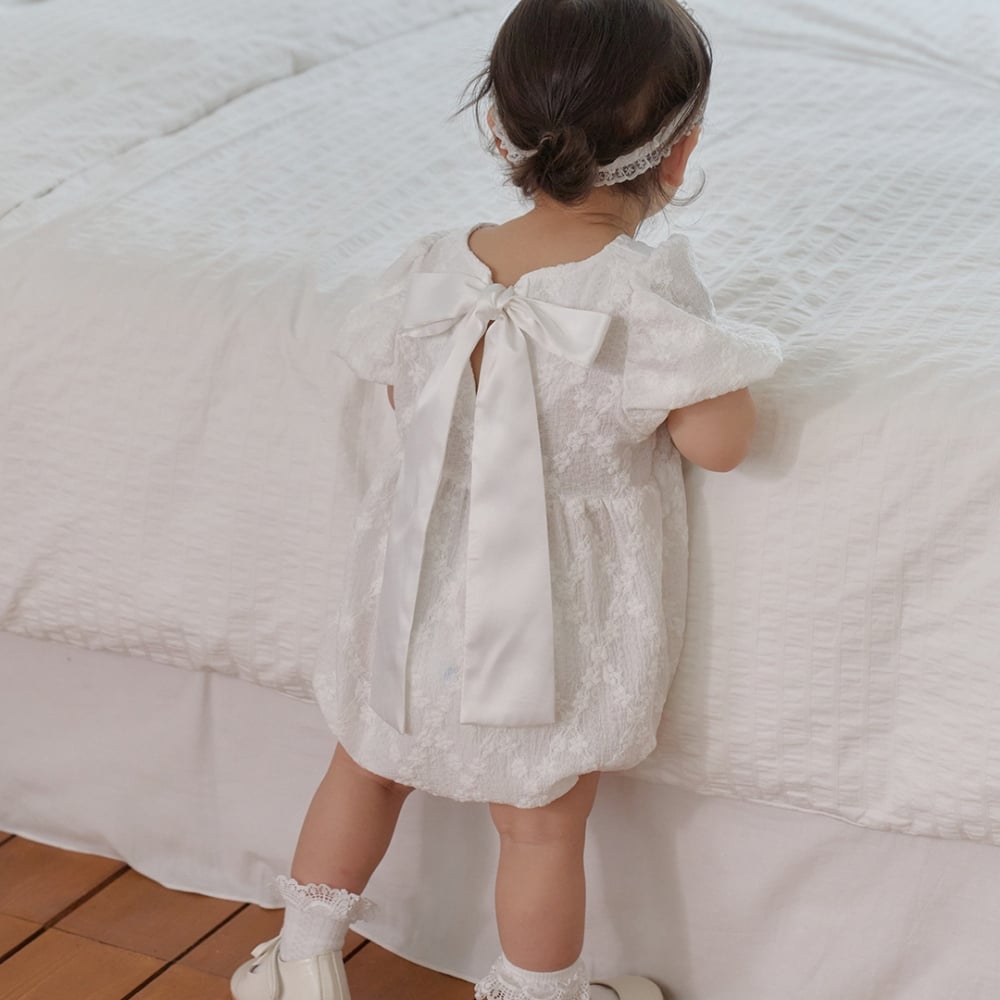 bebe nine27  (6m-24m) 2色緞帶蝴蝶結包屁衣