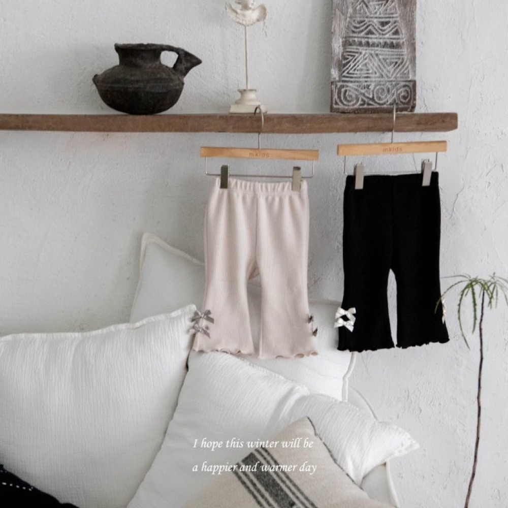 M-KIDS26｜(65-115cm) 2色蝴蝶結緞帶捲邊喇叭褲