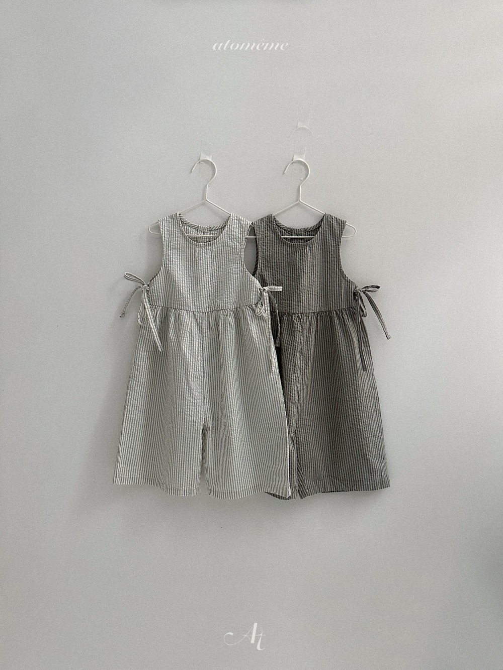 Atomeme21｜(70-110) 條紋綁帶連身褲