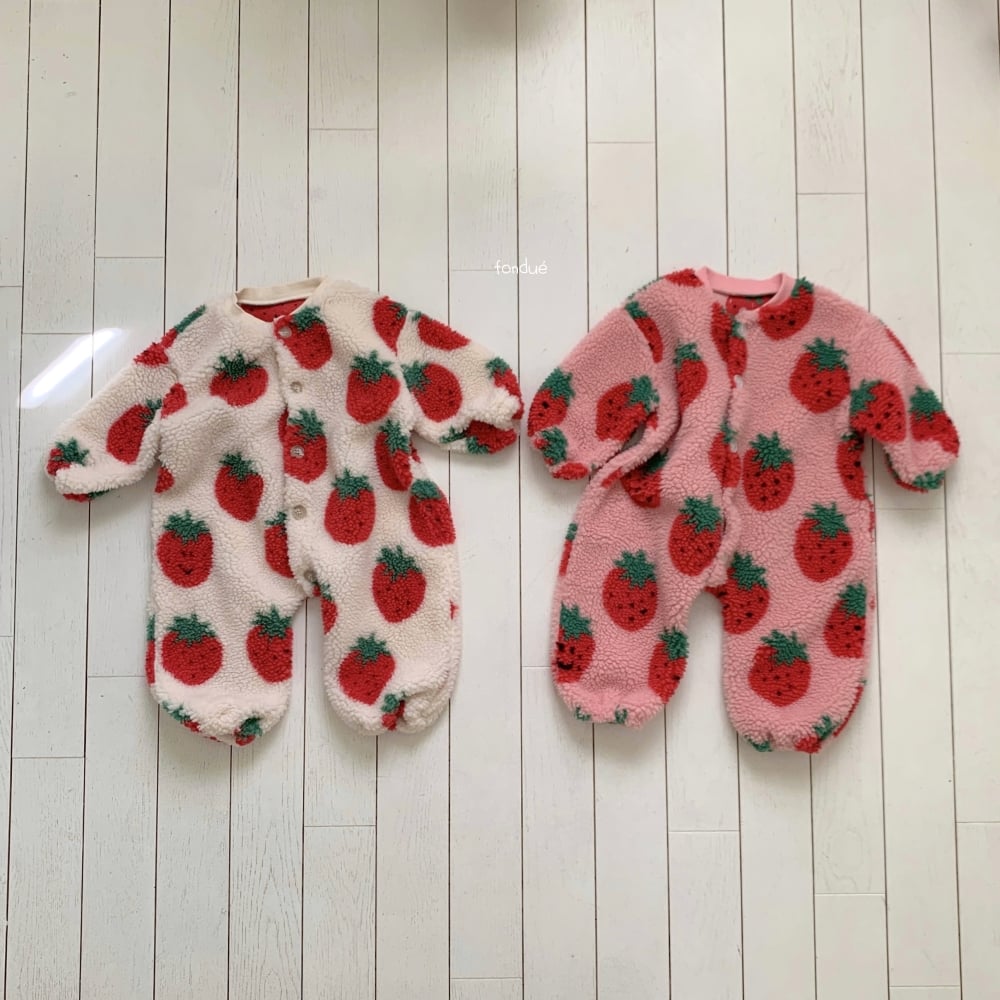 Fondue 29｜(65cm-75cm)  草莓絨毛連身衣