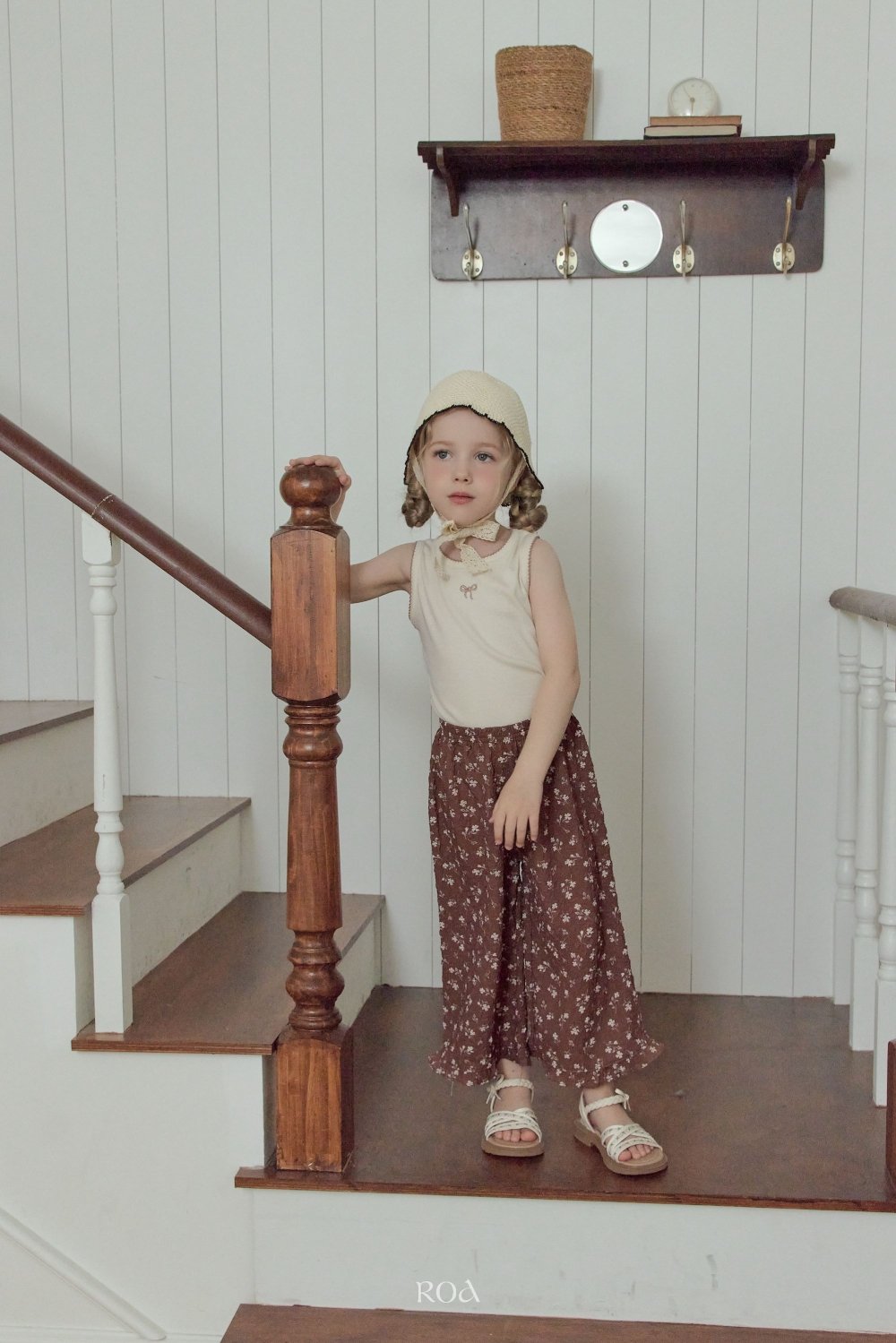 ROA33｜(6m-18m) 2色抓皺碎花荷葉擺長褲