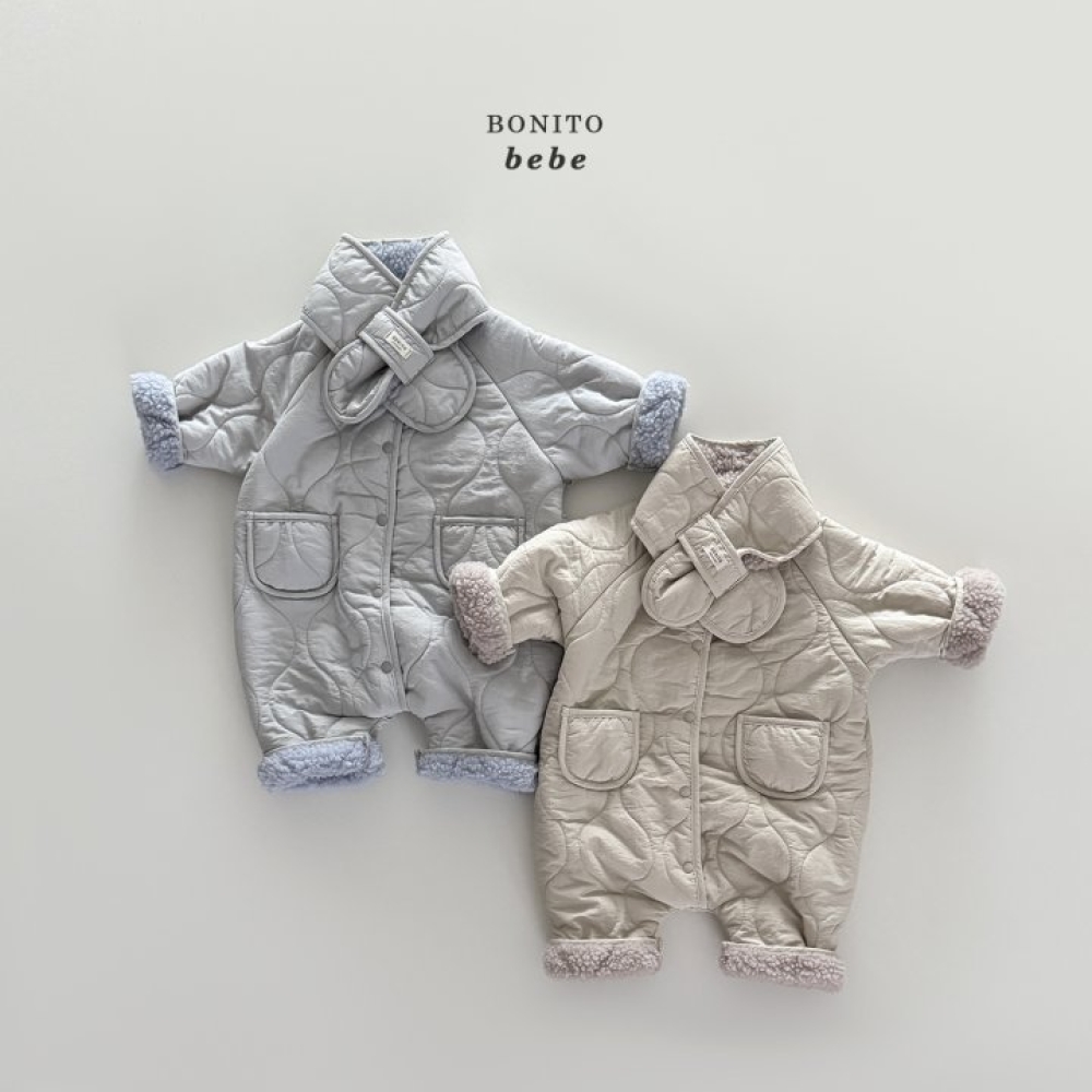 Bonito60｜(3m-18m) 絎縫刷毛連身衣含圍巾