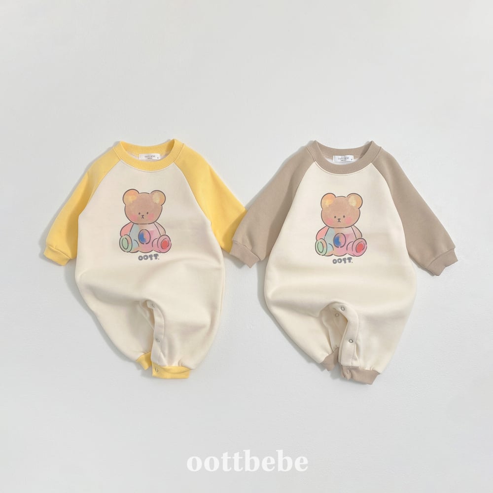 Oottbebe90｜(0m-12m)  休閒彩虹熊熊包屁裝
