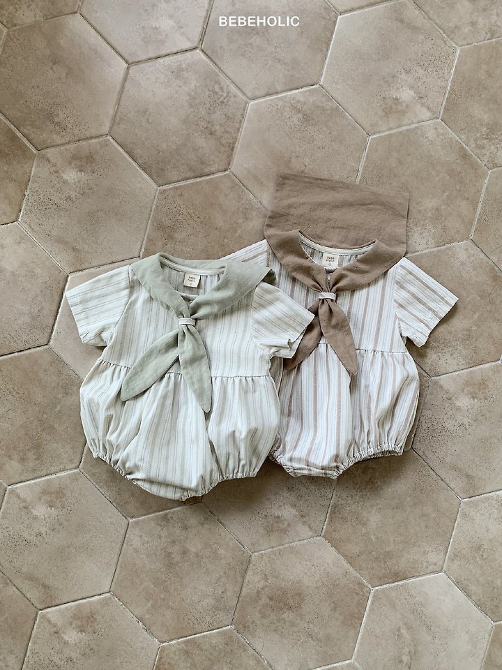 Bebe holic19｜(3m-18m) 水手條紋連身服