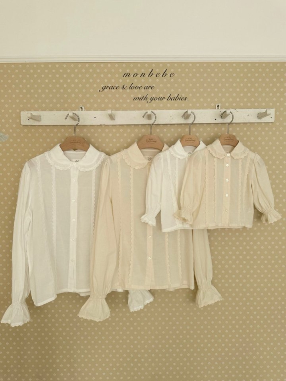MONBEBE37｜(1y-8y-mom) 蕾絲荷葉襯衫