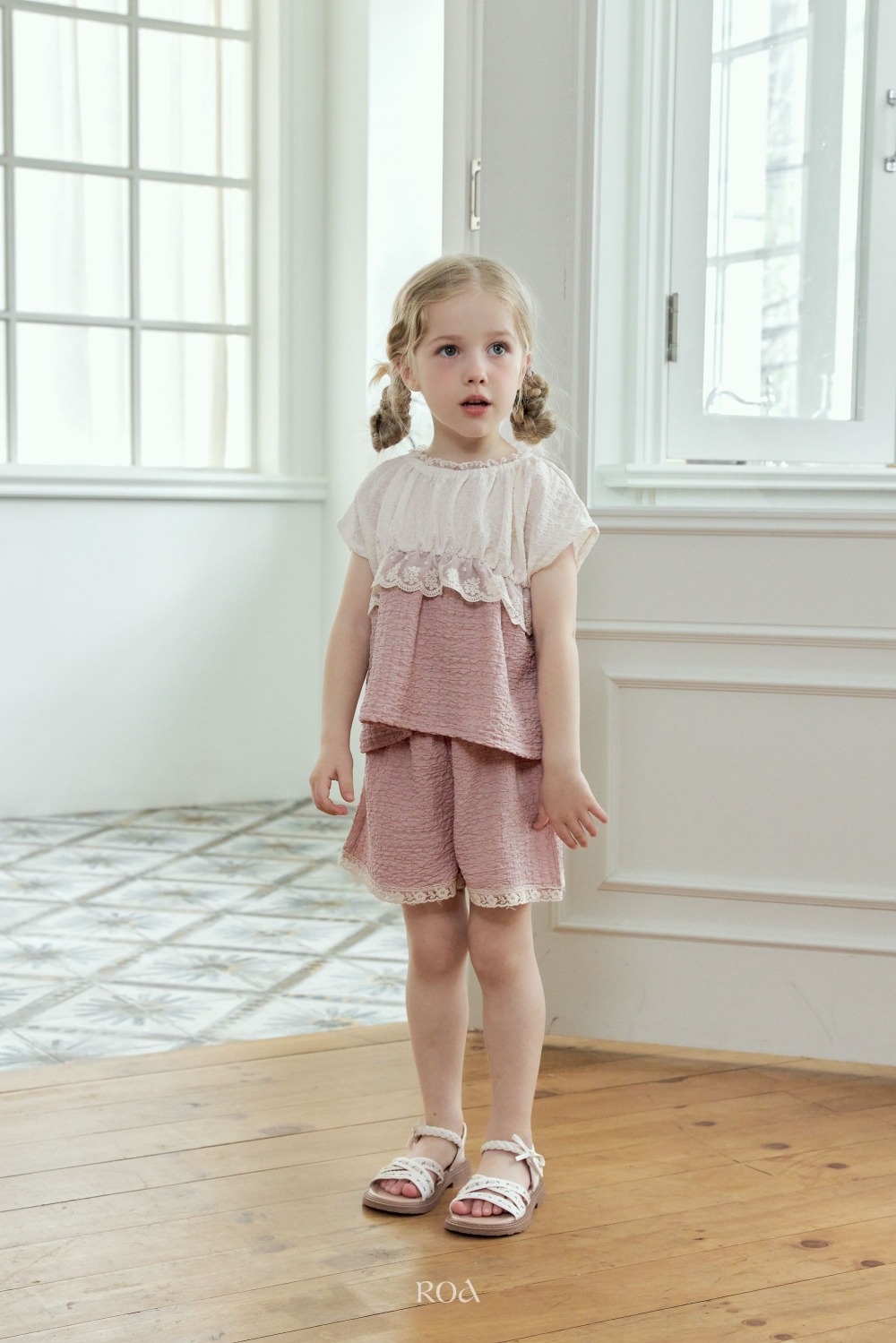 ROA01｜(6m-18m) 2色蕾絲撞色套裝