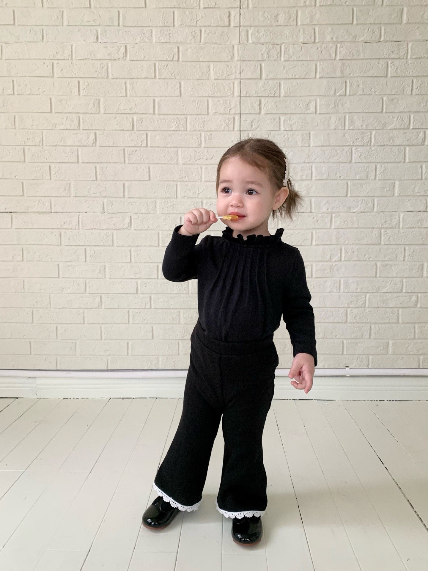 JE634｜(80cm-110cm) 毛絨花邊喇叭褲