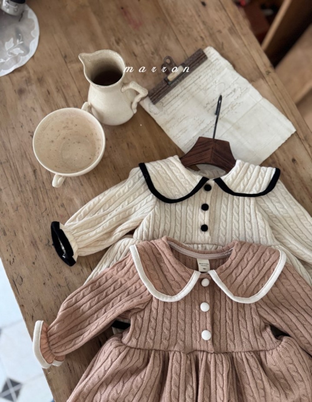 Marron 39｜(3m-18m) 法式簡約針織洋裝包屁衣