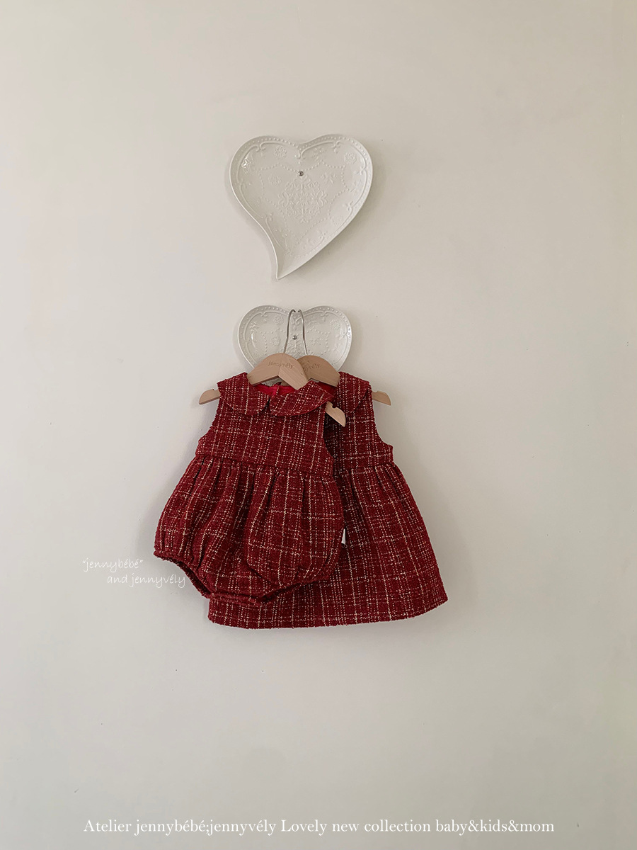 JE 656｜(66-90cm)  格紋翻領娃娃包屁衣