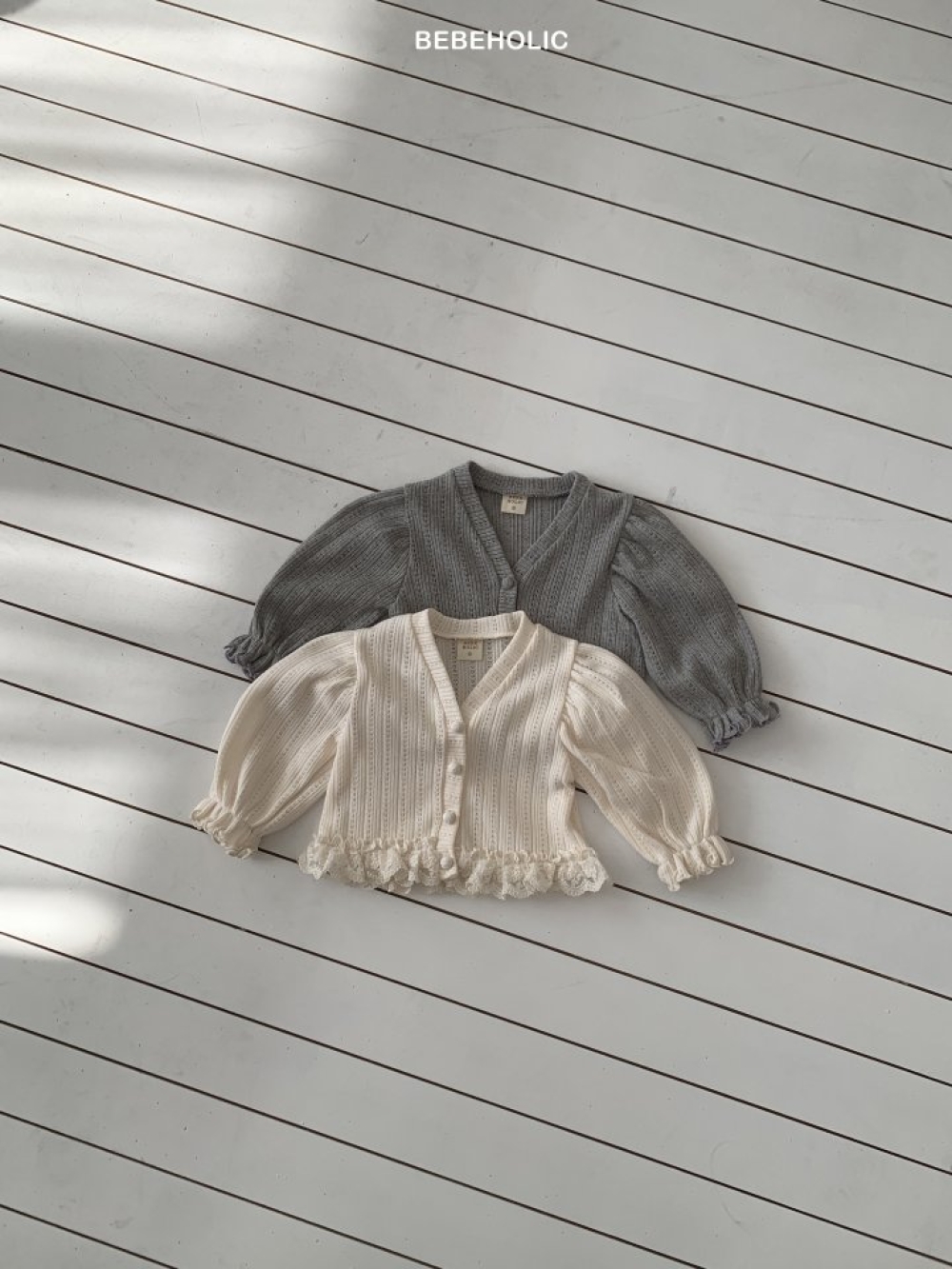 Bebe holic23｜(3m-18m) 蕾絲滾邊針織開襟外套