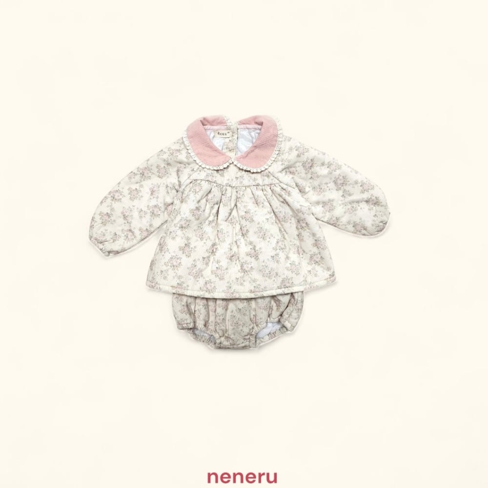 neneru07｜(60cm-85cm) 1色刷毛滾邊領燈芯絨碎花套裝