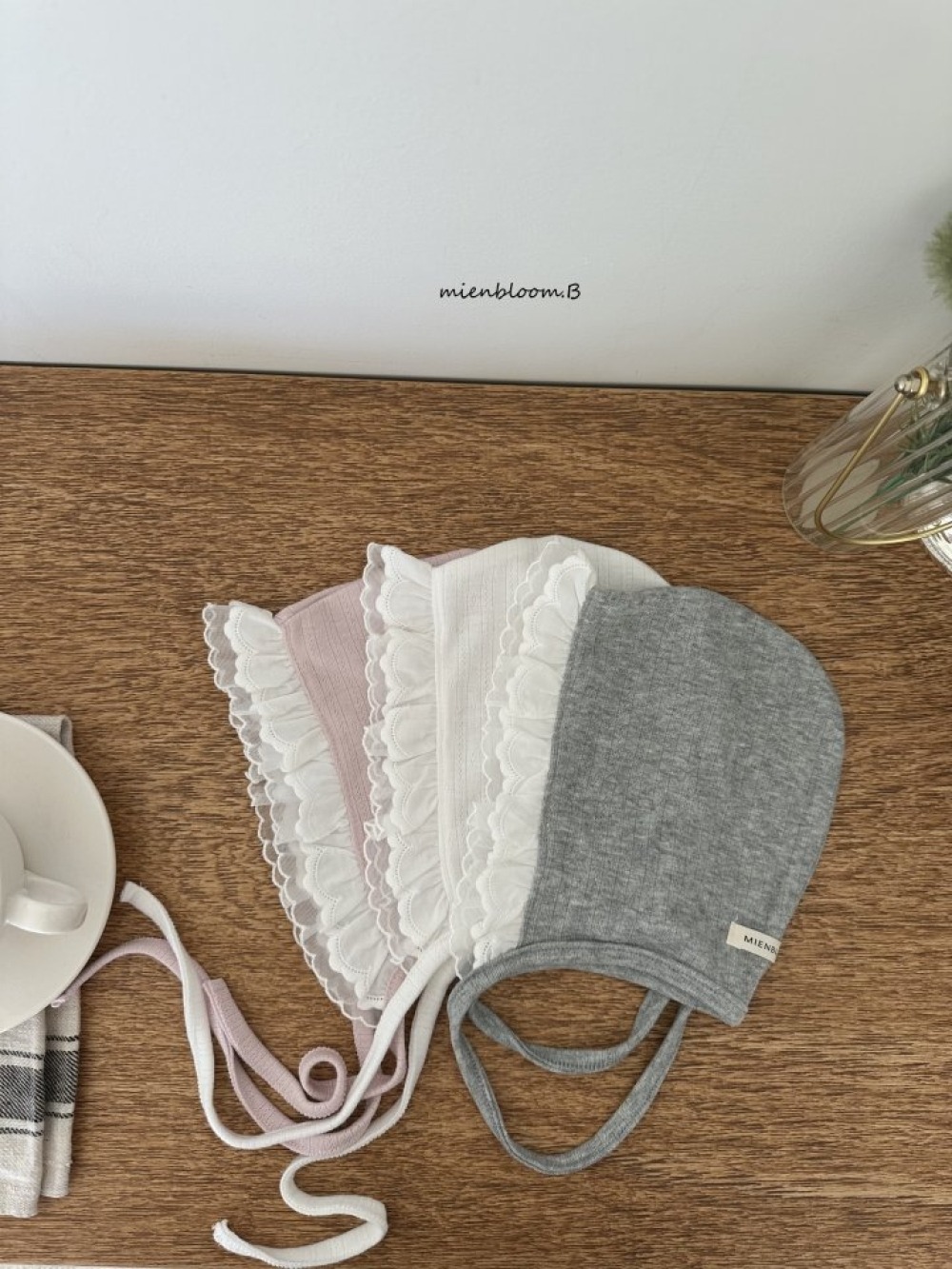 Bloom.b41｜(0m-18m) 蕾絲邊綁帶帽