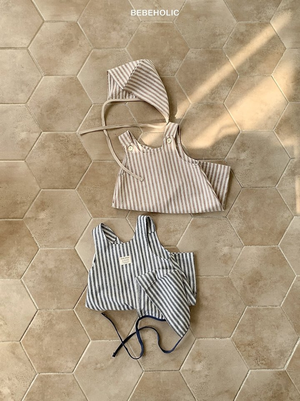 Bebe holic15｜(3m-18m) 條紋連身裝(含帽子)