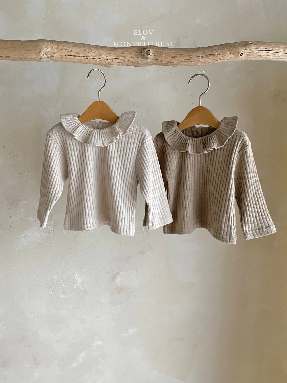 Monpetitbebe19｜(70-110cm) 荷葉領坑條羅紋上衣