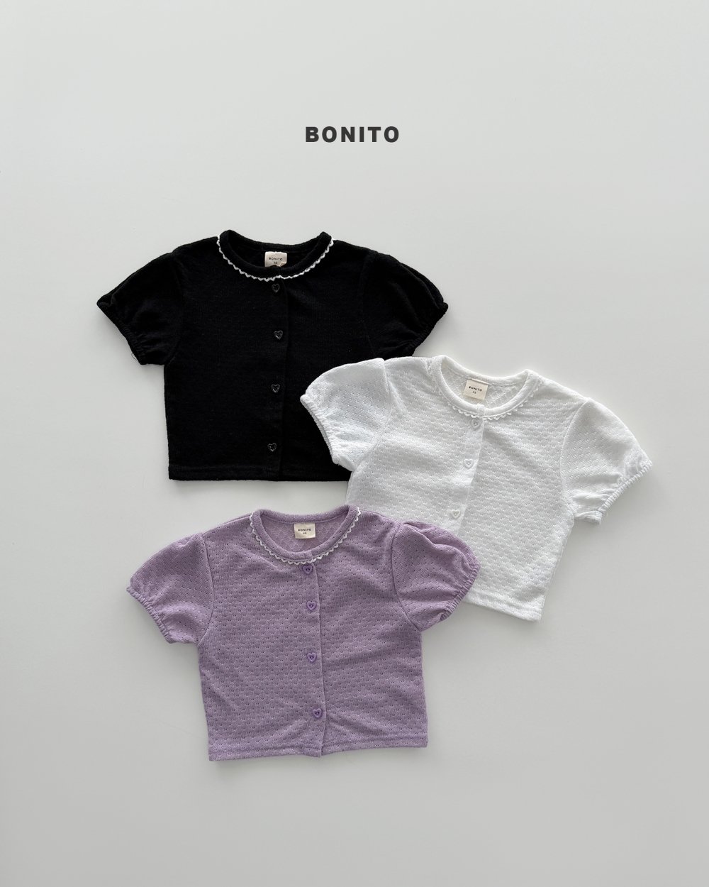 Bonito17｜(75cm-125cm) 3色愛心鈕釦開衫上衣