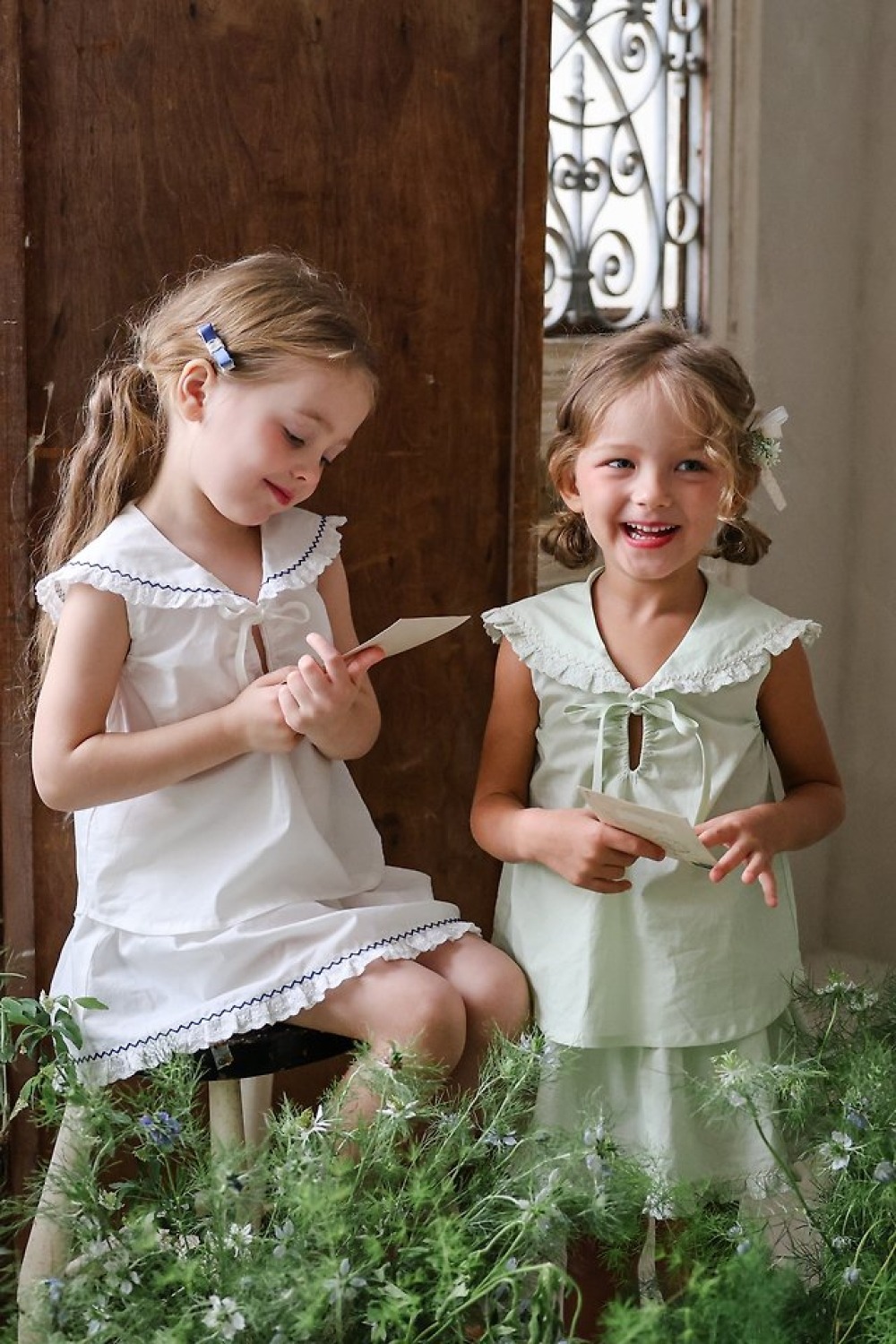 FLO37｜(75-140) 花邊翻領綁帶上衣