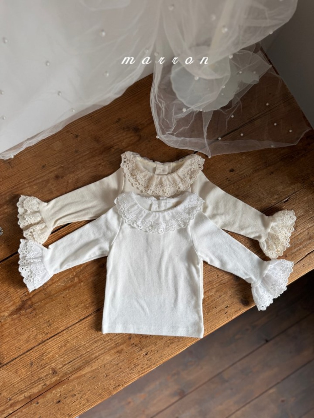 Marron09｜(1y-6y) 層次蕾絲領袖上衣