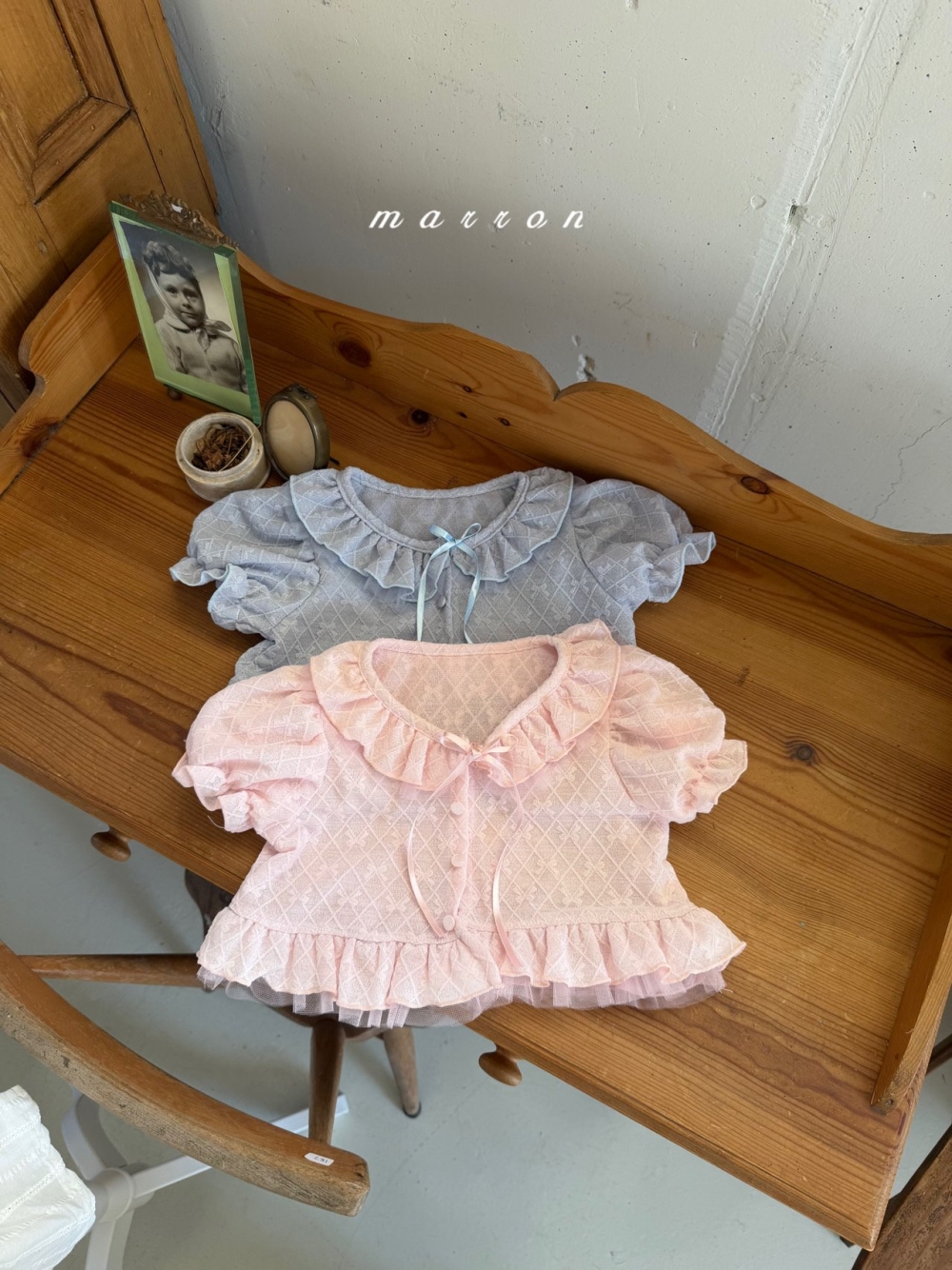 Marron34｜(1y-6y) 蝴蝶結格紋外套