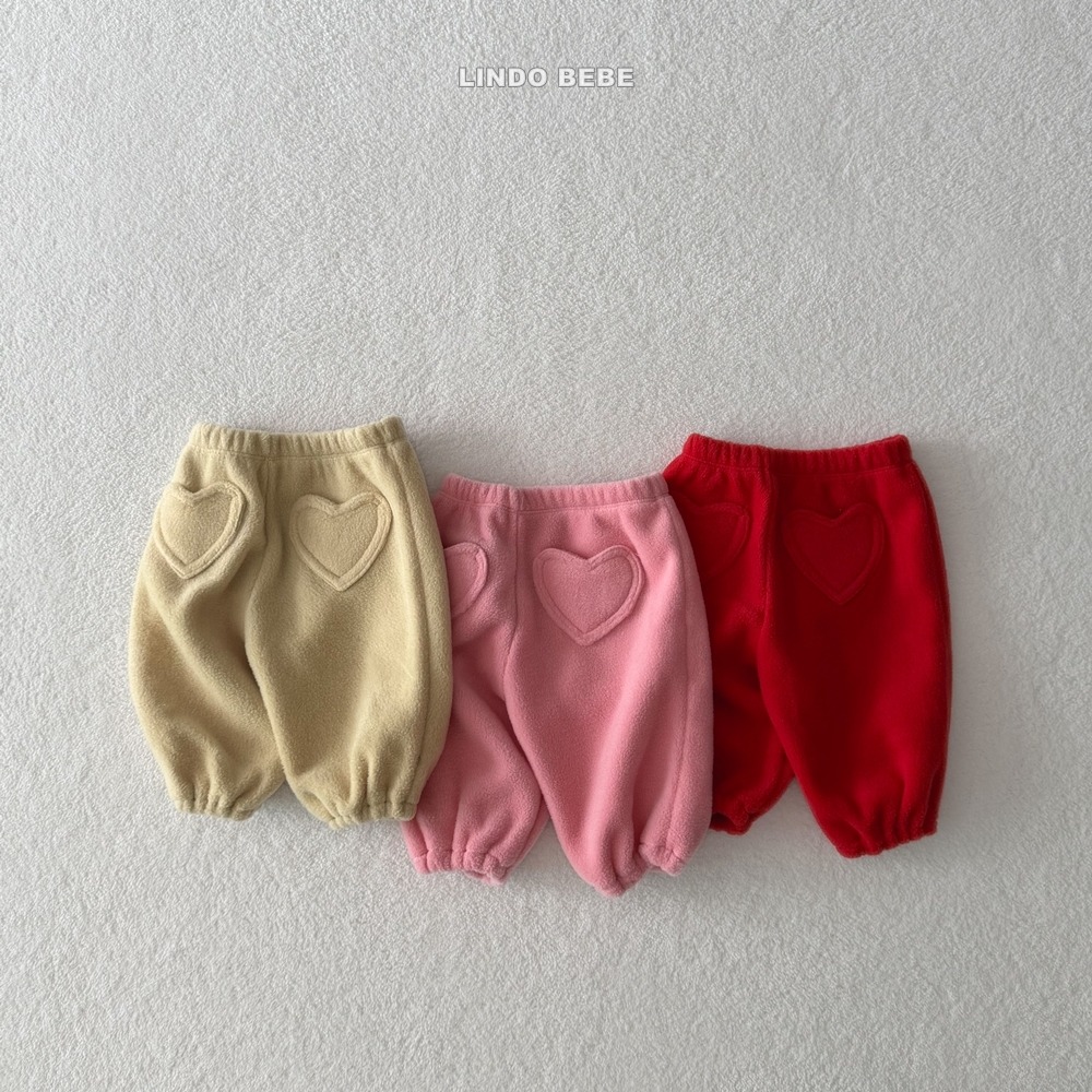 Lindo13｜(3m-18m) 愛心口袋抓絨縮口褲