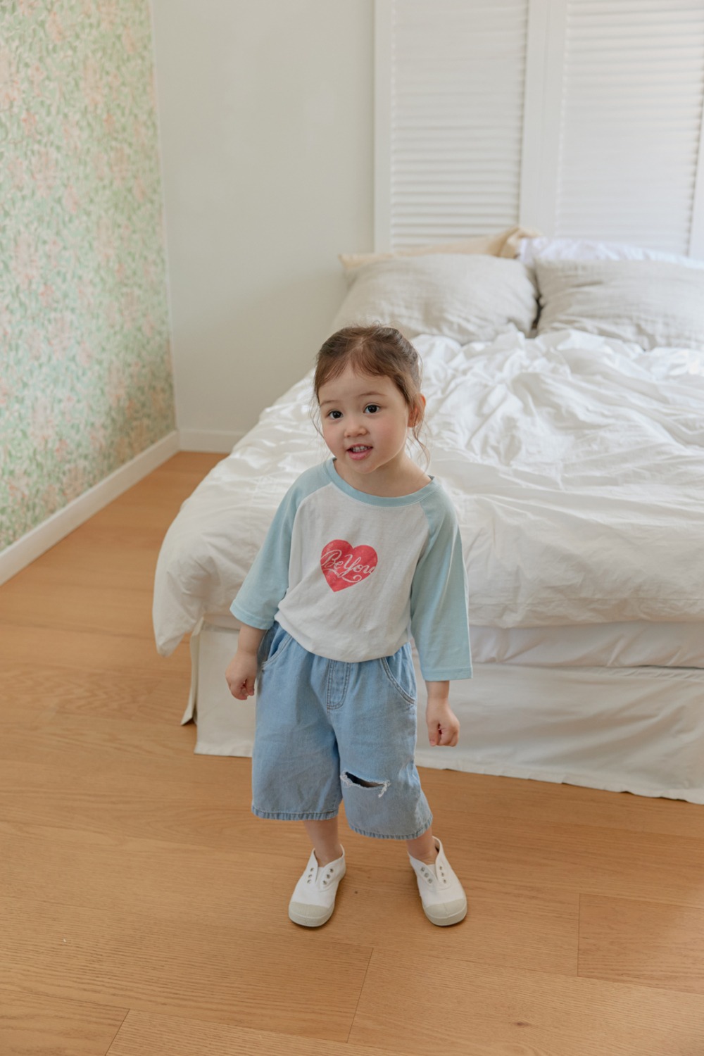 onu06｜(70cm-115cm) 愛心印花7分袖上衣