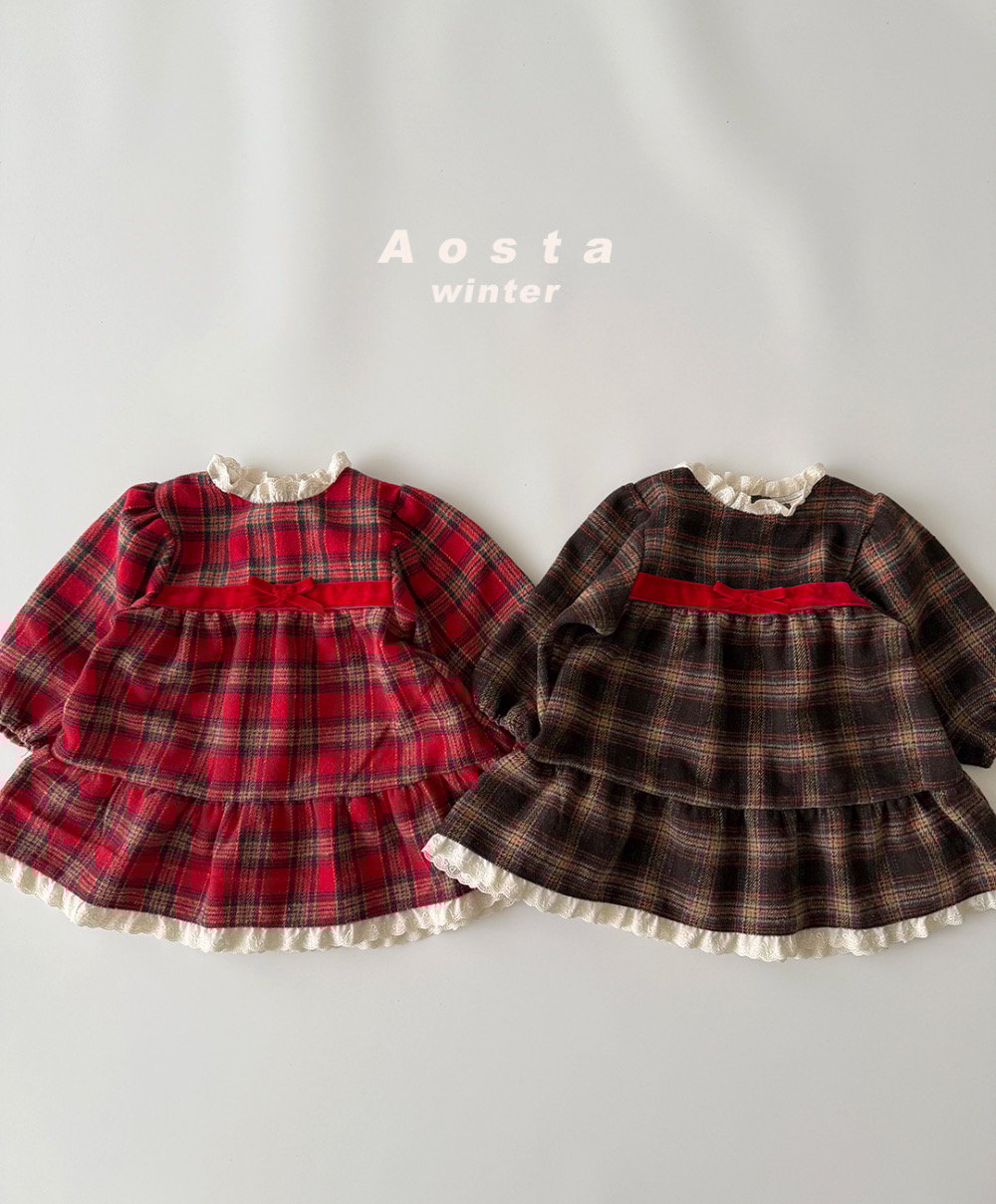 AOSTA32｜(6m-5y) 格紋蕾絲洋裝