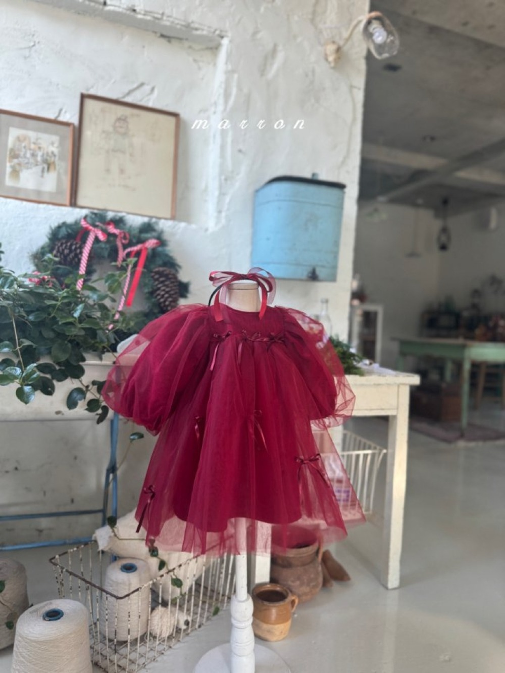 Marron 70｜(1y-6y) 蝴蝶緞帶薄紗蓬蓬洋裝