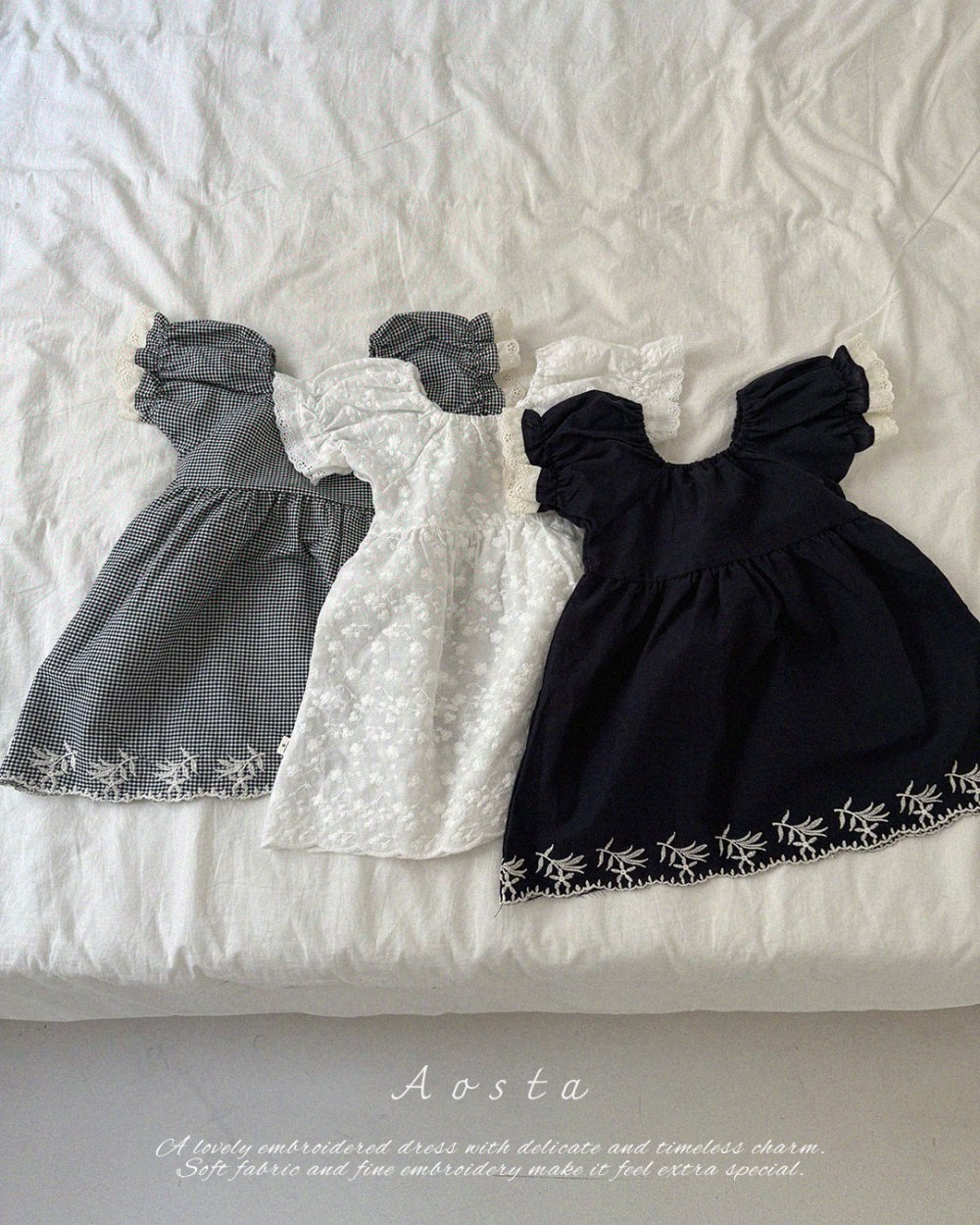 AOSTA16｜(6m-5y) 3款蕾絲泡泡袖洋裝