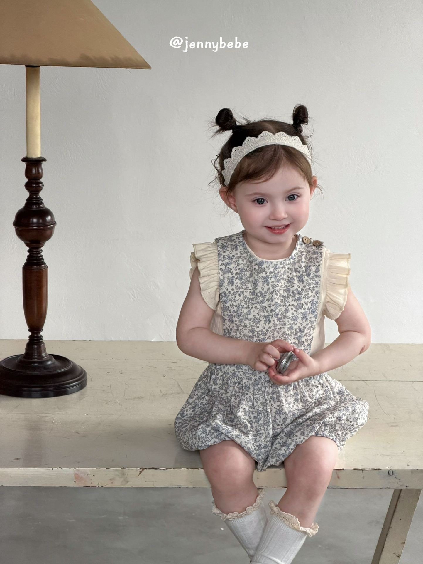 JE719｜(80-110cm) 小碎花連身短褲/荷葉背心