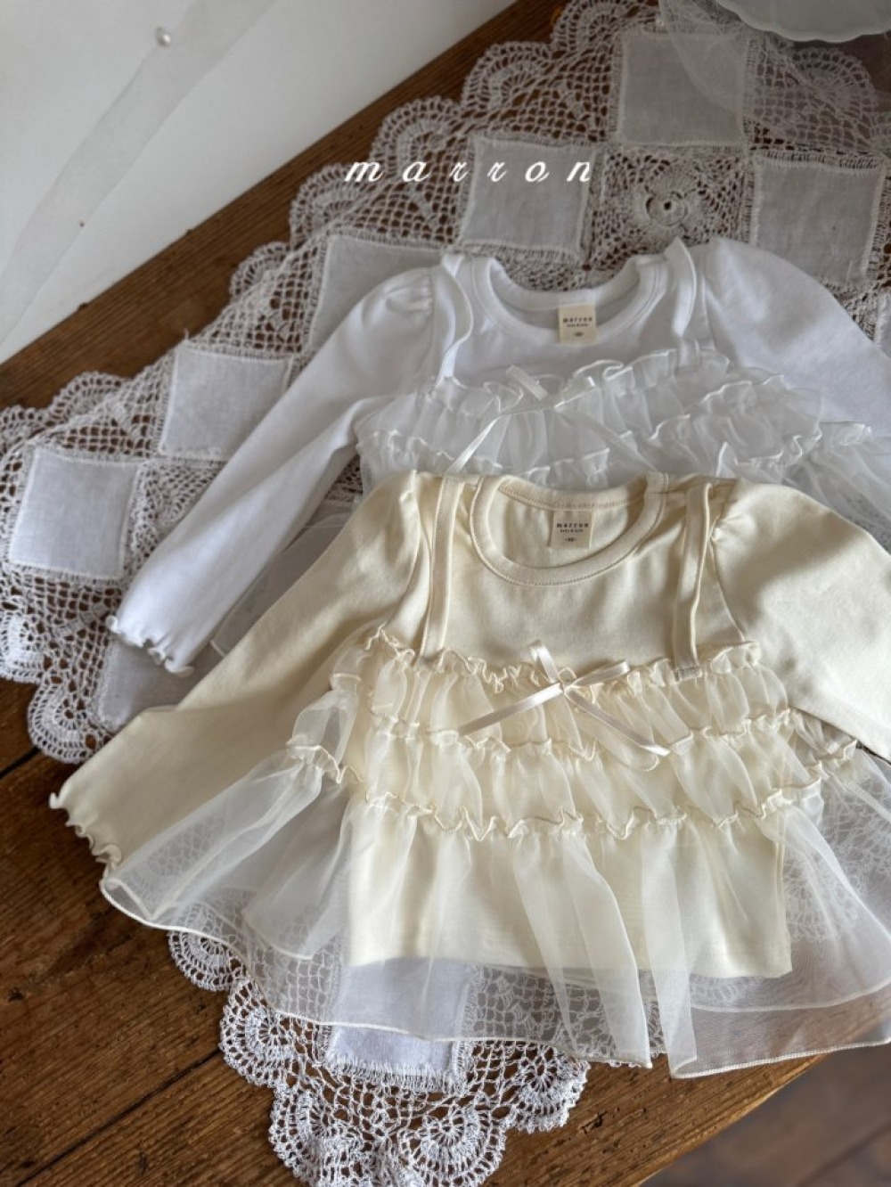 Marron07｜(1y-6y) 兩件式荷葉薄紗上衣