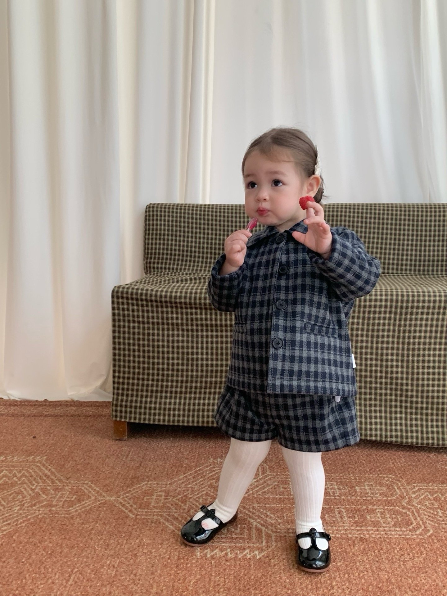 JE633｜(80cm-110cm) 法式格紋套裝/經典圓領上衣