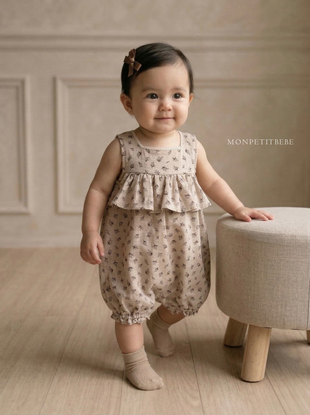 Mon petit03｜(66-90cm) 玫瑰碎花荷葉邊包屁衣