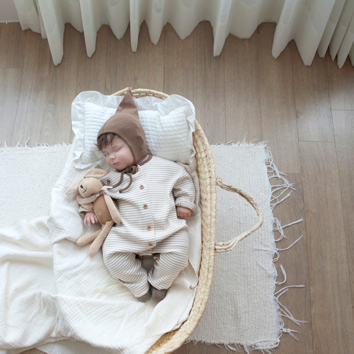 LEMONADE27｜(55cm-85cm) 3色條紋羅紋連身衣含帽子