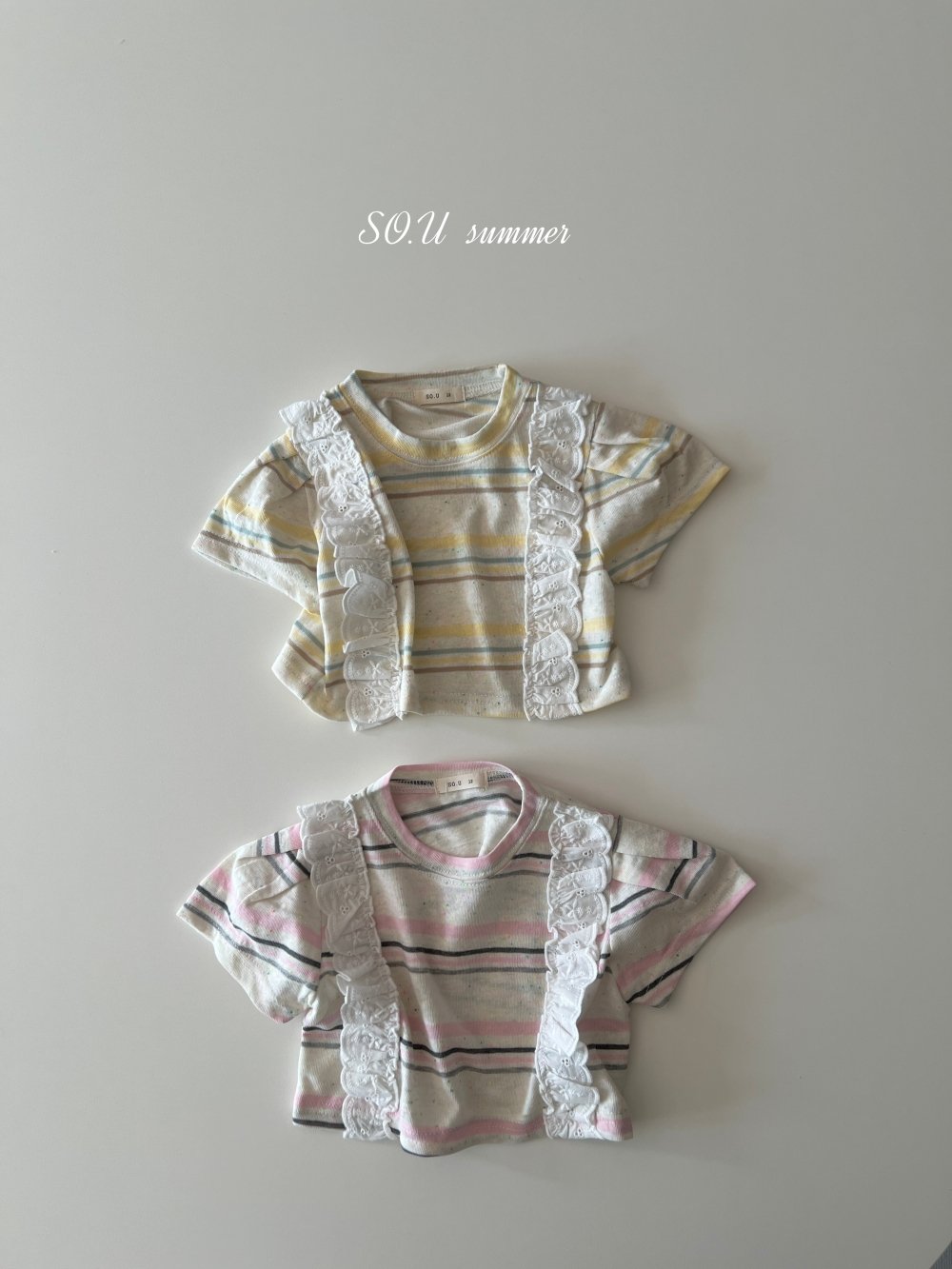 SO.U27｜(6m-4y) 條紋蕾絲花邊上衣