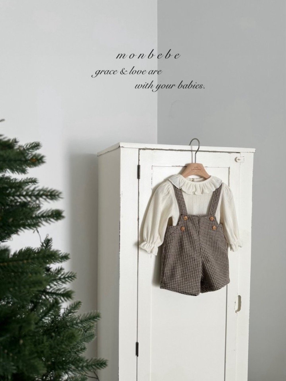 MONBEBE12｜(1y-8y) 復古格紋吊帶褲
