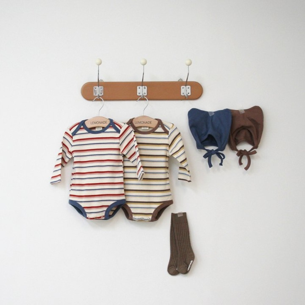 LEMONADE33｜(55cm-85cm) 2色雙條紋包屁衣含帽子