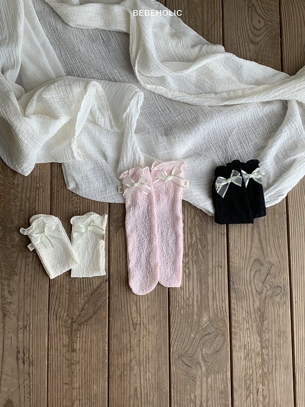 Bebe holic57｜(Free) 蝴蝶結中長襪