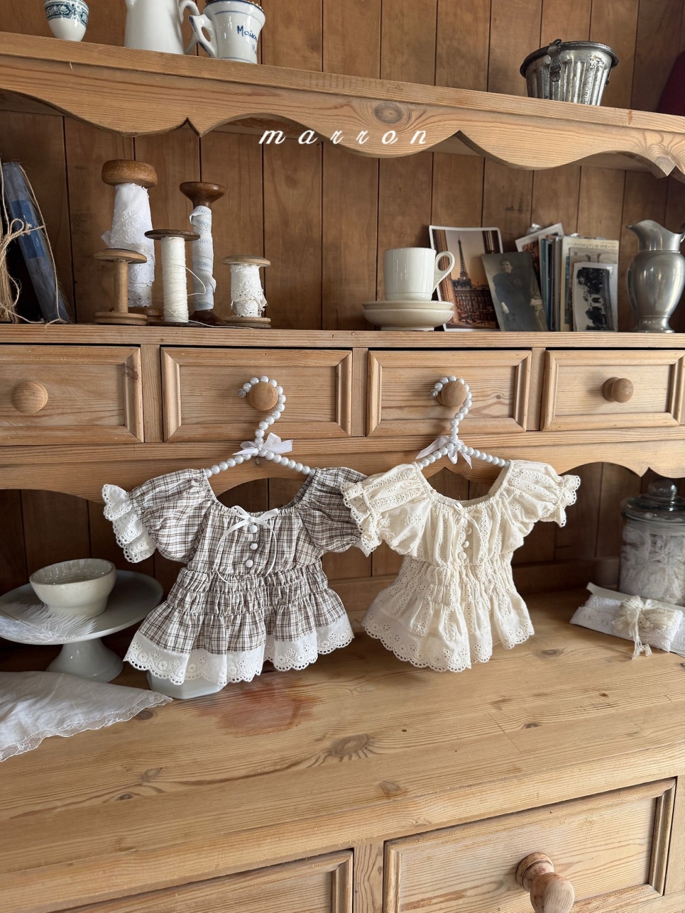 Marron24｜(1y-6y) 格紋泡泡袖襯衫