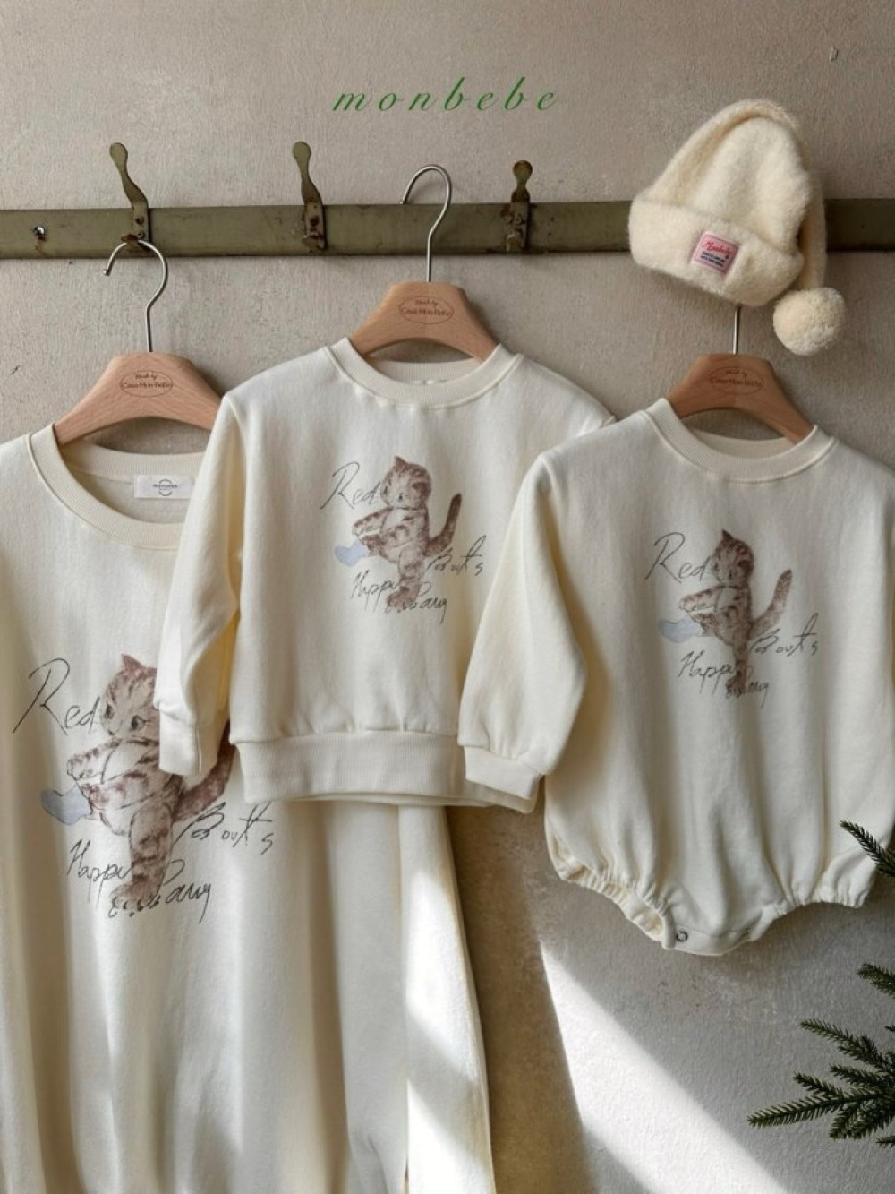 MONBEBE40｜(3m-24m) 法式小貓印花包屁衣