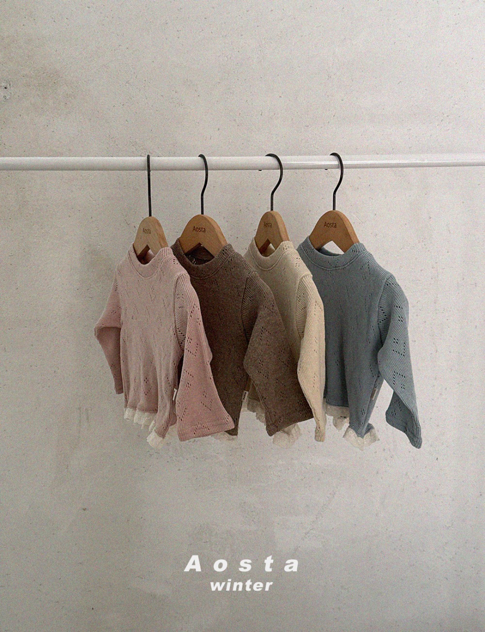 AOSTA53｜(6m-5y) 小孔針織蕾絲上衣