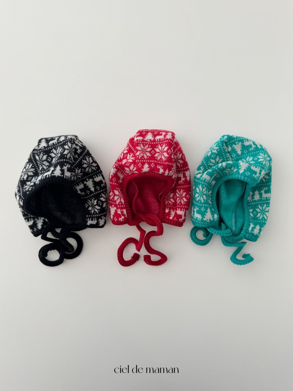 Cieldemaman07｜(3M~15M)  3色雪花麋鹿針織包屁衣含帽子