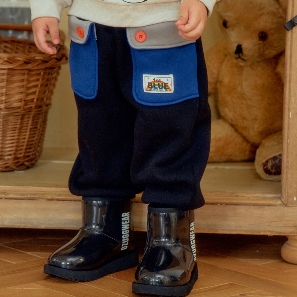 1st blue 05｜(80-118cm) 2色口袋拼色內刷毛休閒褲