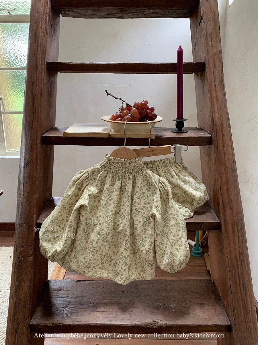 JE584｜(73-100cm) 復古碎花燈芯絨套裝