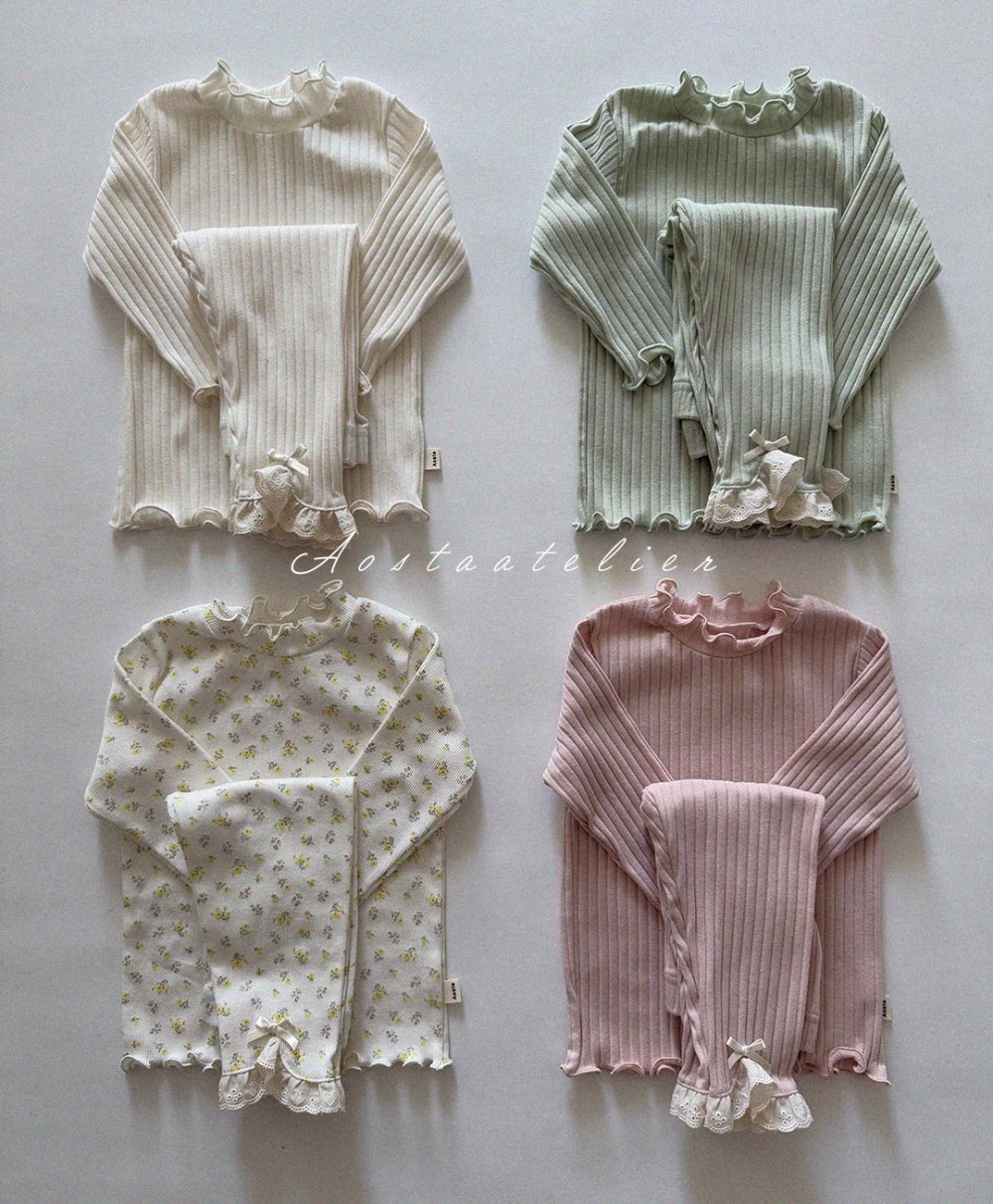 AOSTA04｜(6m-5y) 木耳邊碎花素面上衣