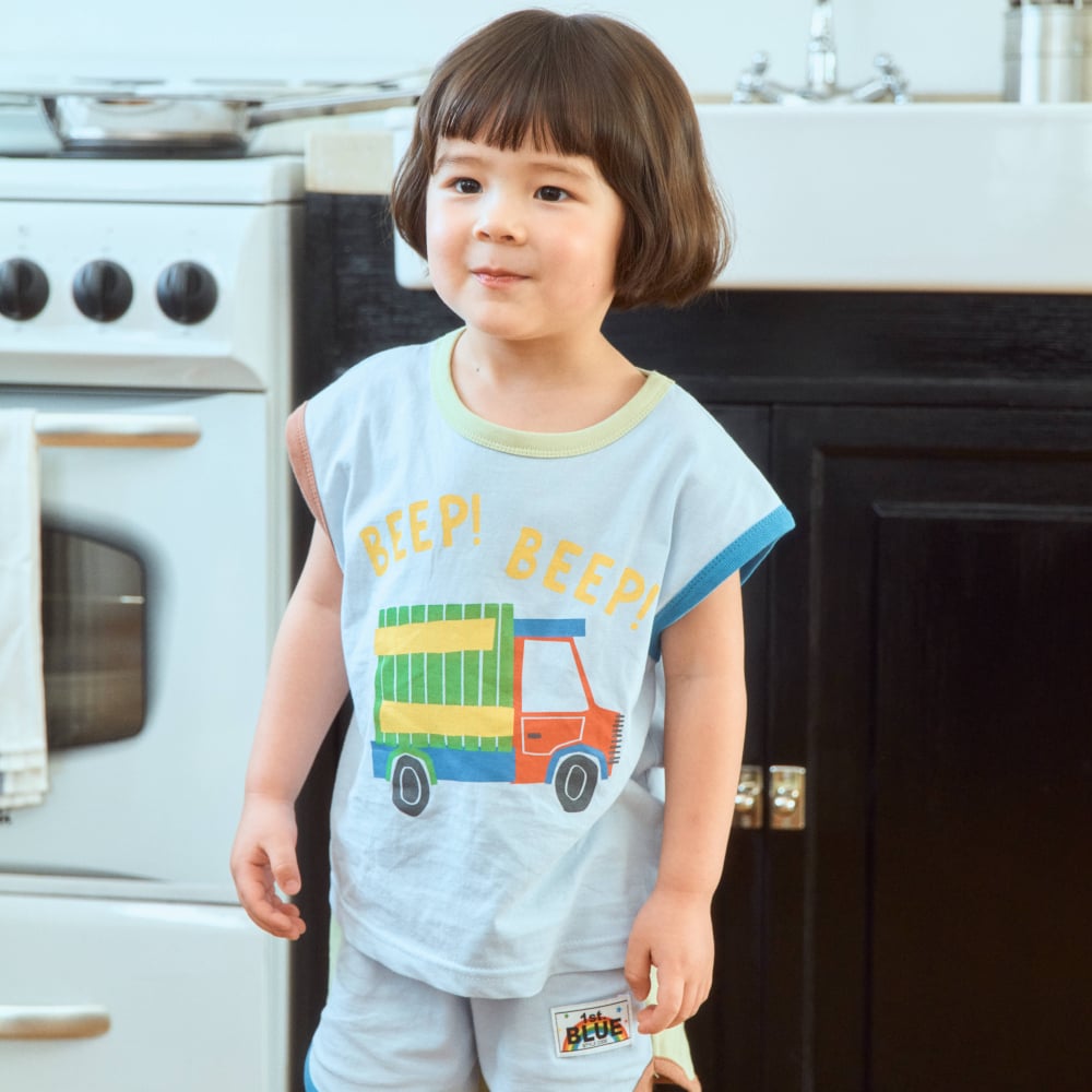 1st blue43｜(~93-118cm) 汽車印花上衣