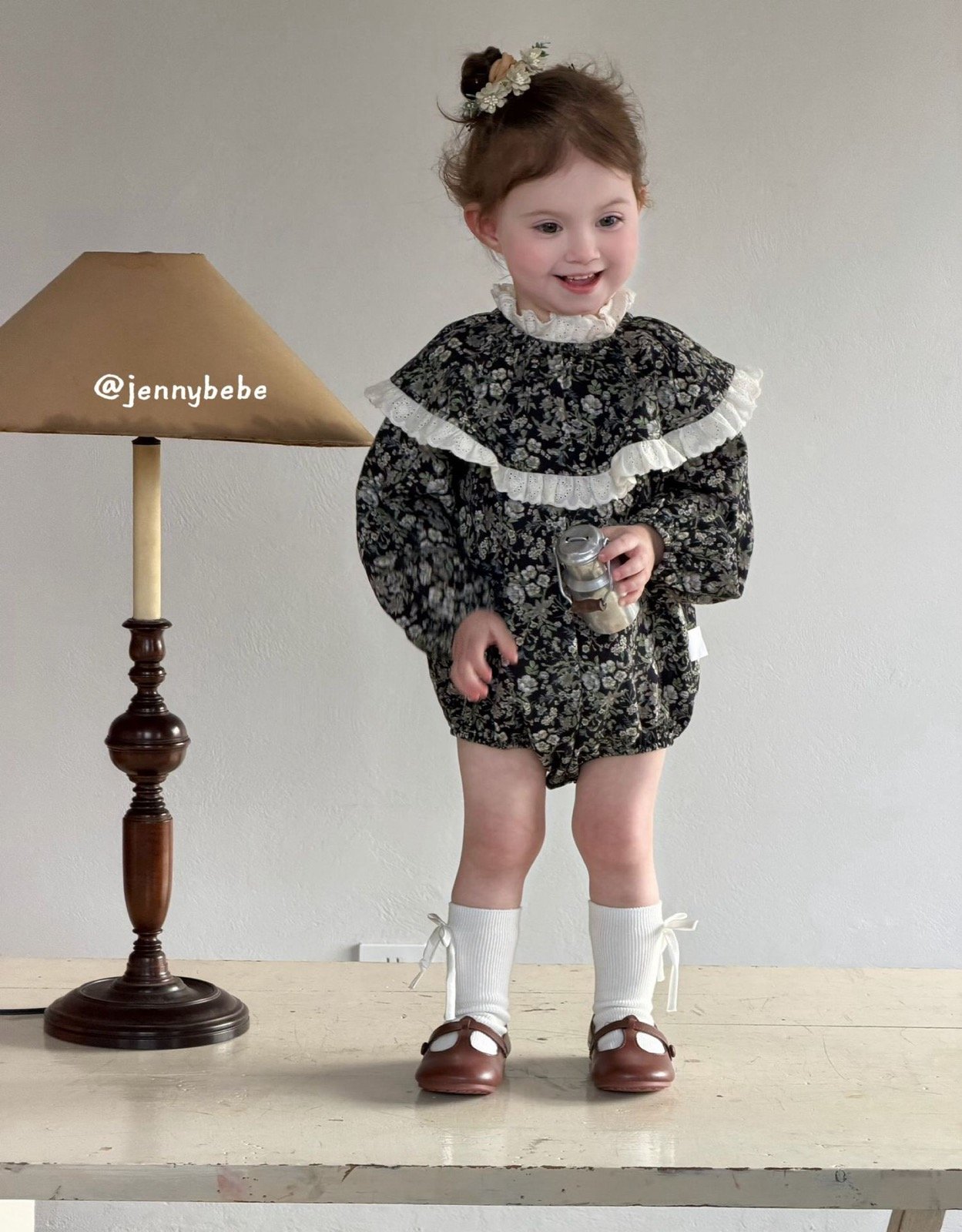 JE712｜(66-90cm) 復古碎花蕾絲花邊套裝