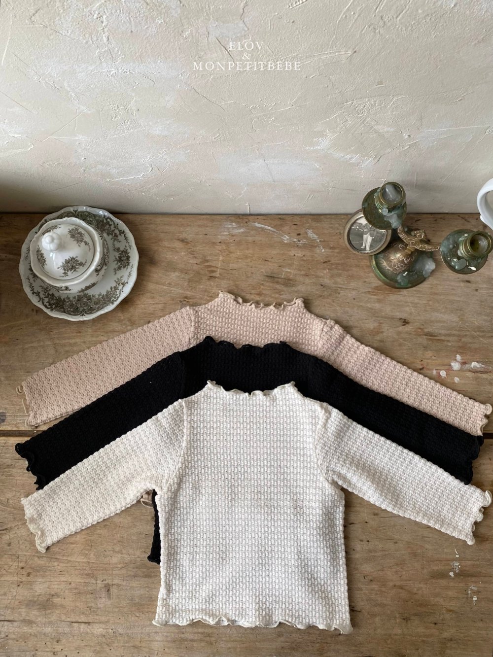 Monpetitbebe12｜(70-110cm) 凹凸彈性素面上衣