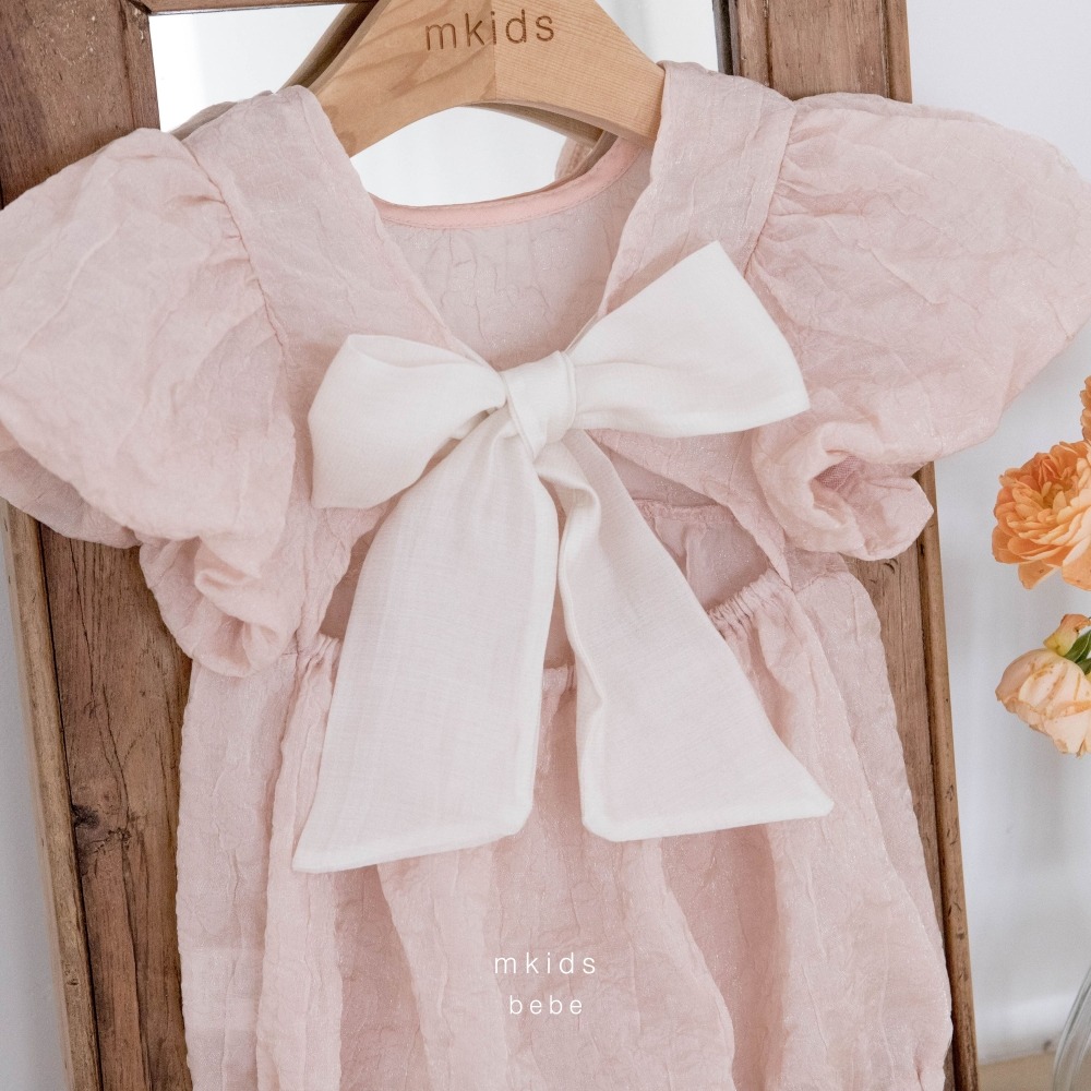 M-KIDS34｜(65-80cm) 玫瑰緞帶包屁衣